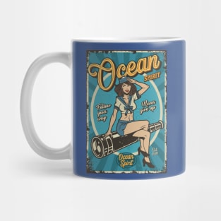 Vintage Marine Colorful Poster With Pin Up Girl Mug